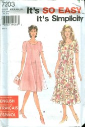 7203  SIMPLICITY SO EASY SS FLARE DRESS 2 LENGTHS PATTERN XS=XL